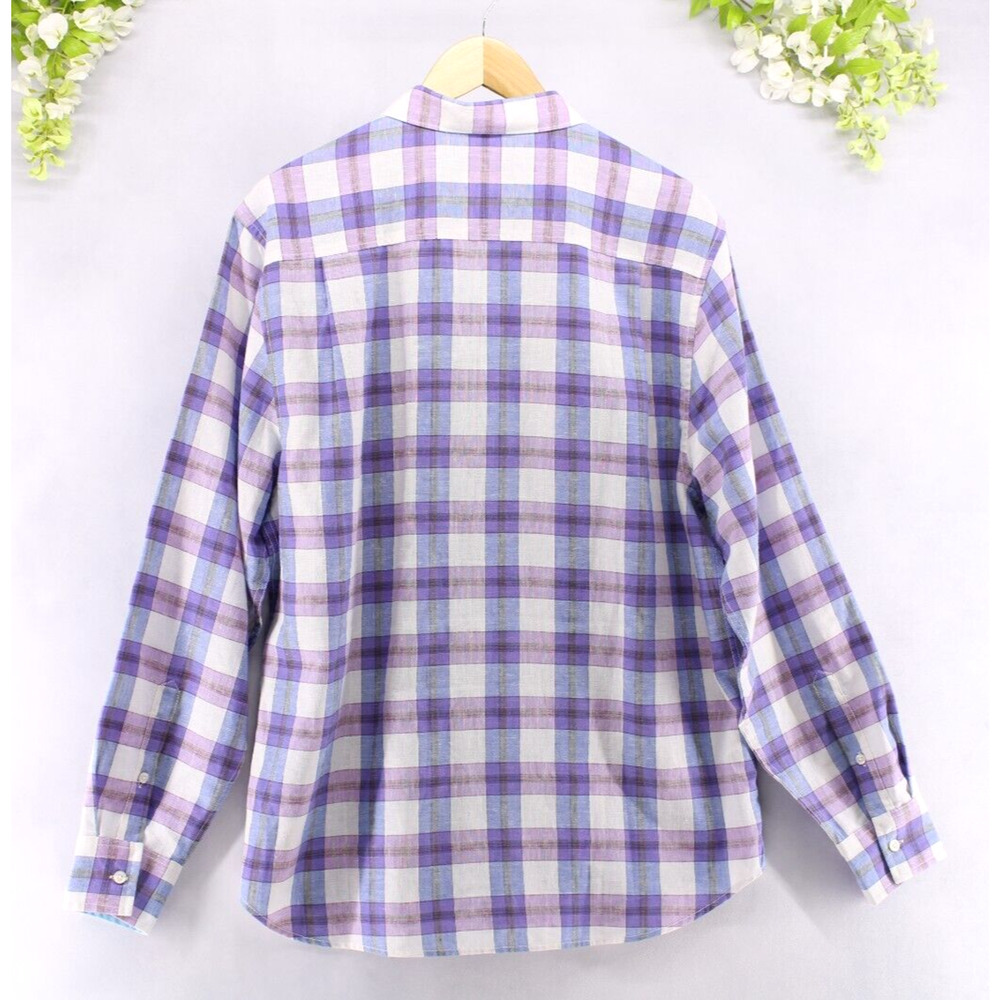 Tommy Bahama Shirt Sz L Plaid Linen Blend Long Sleeve Button Down Purple - Picture 3 of 7